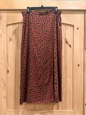 Women's Brown Skirt with Black Polka Dot Print, Size‎ 14 Tall
